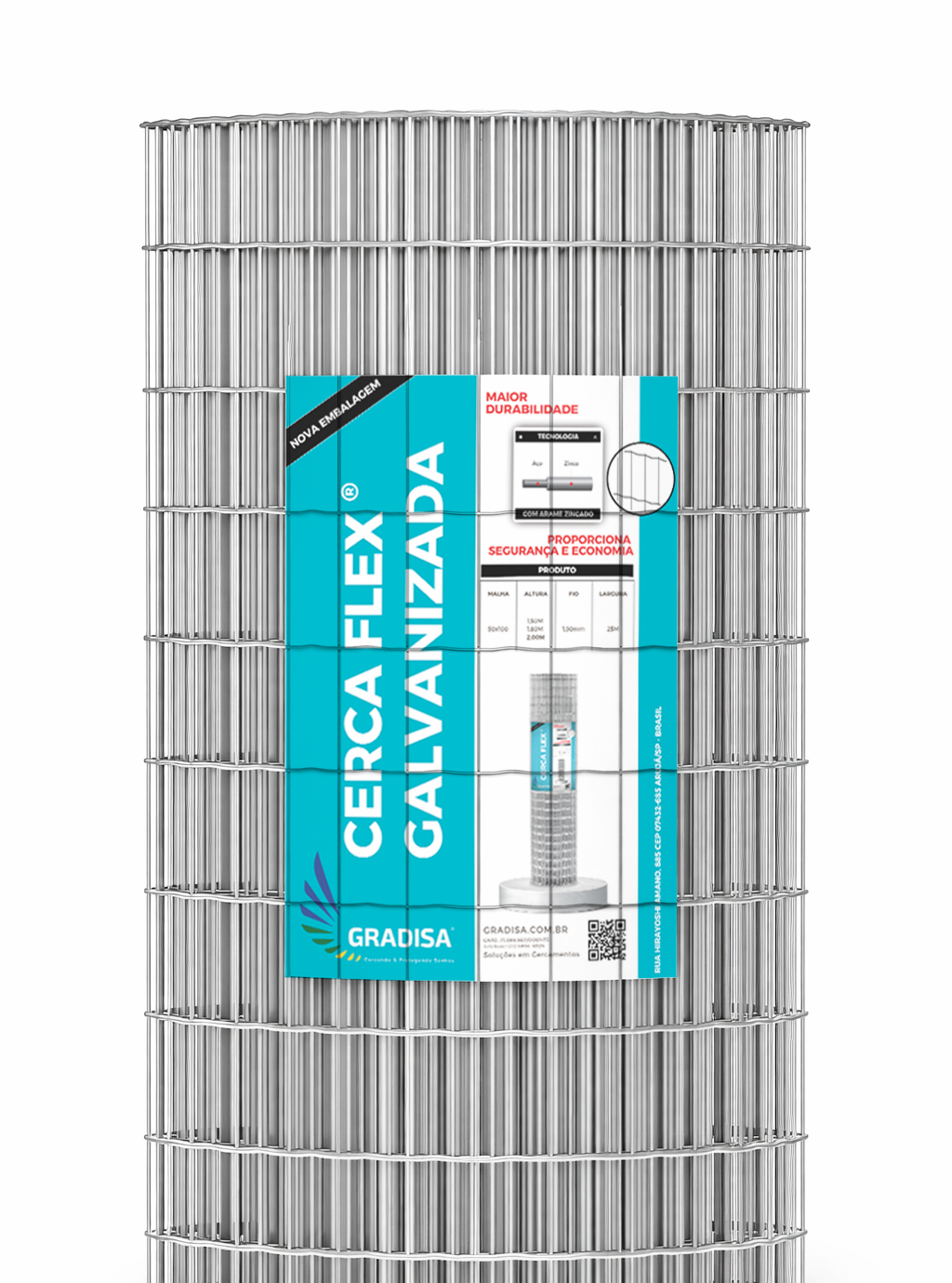 CercaFlex — Tela Soldada 1,80 m Galvanizada — Rolo 25 m