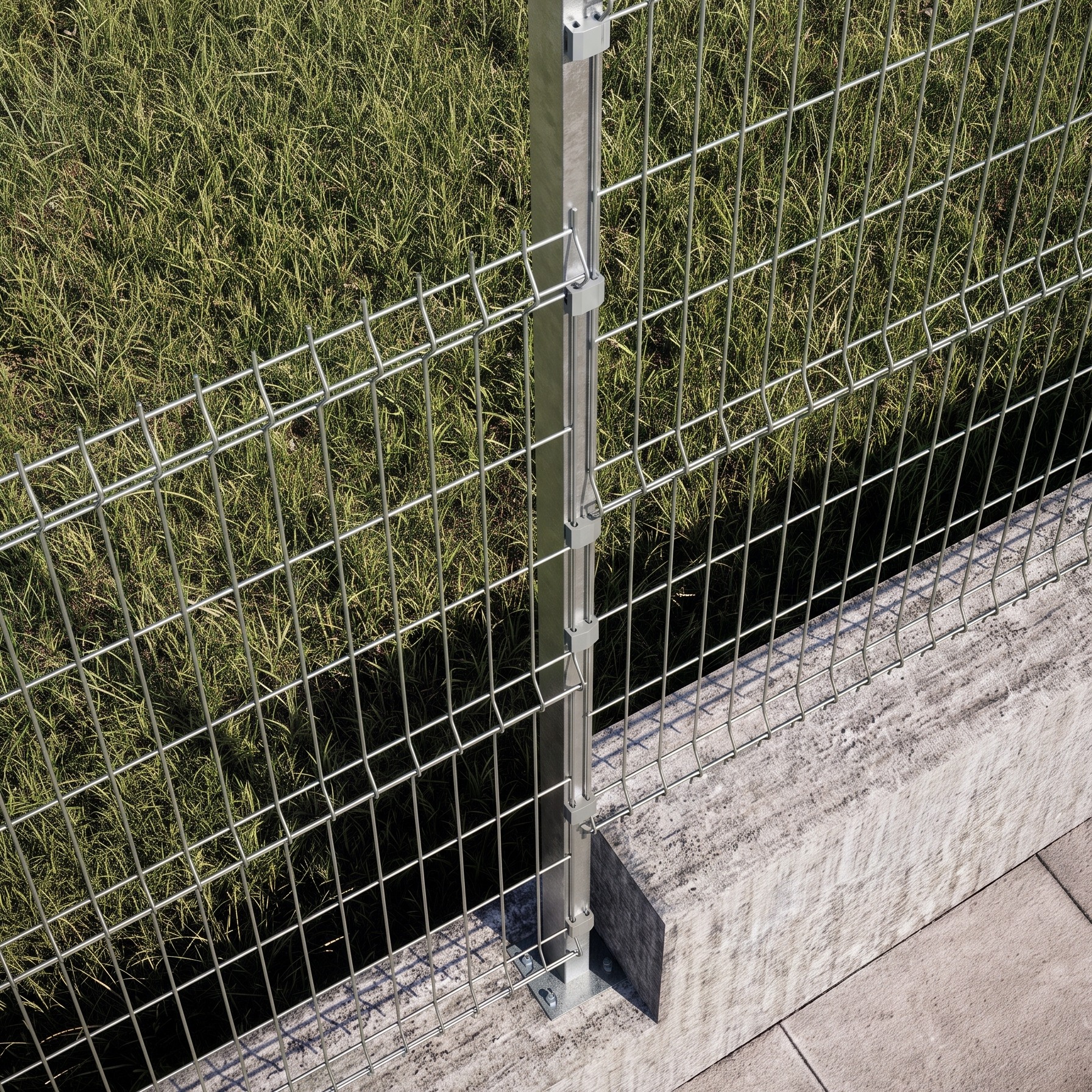 Base do montante parafusada com chumbadores — Gradil Light galvanizado