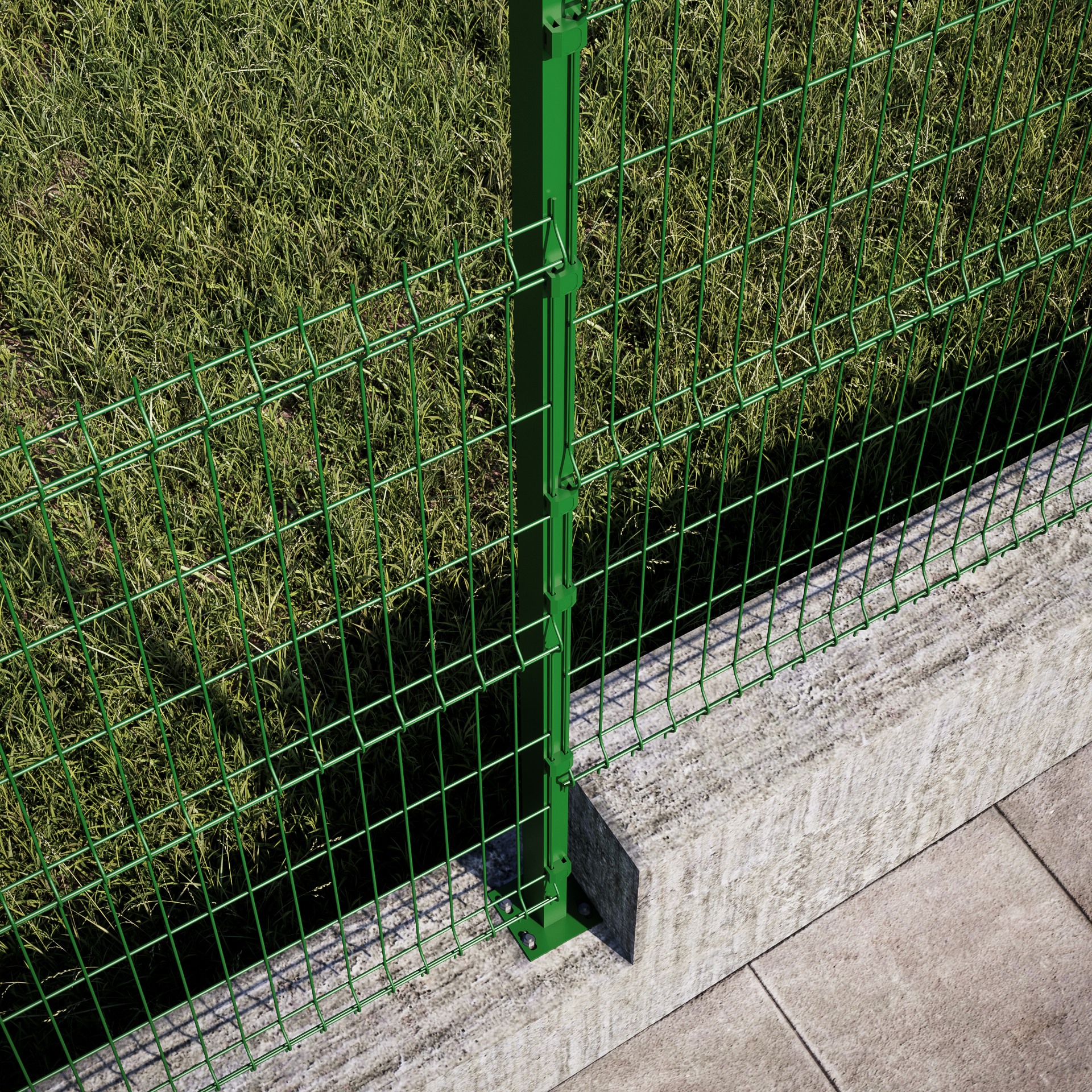Base do montante parafusada com chumbadores — Gradil Light verde
