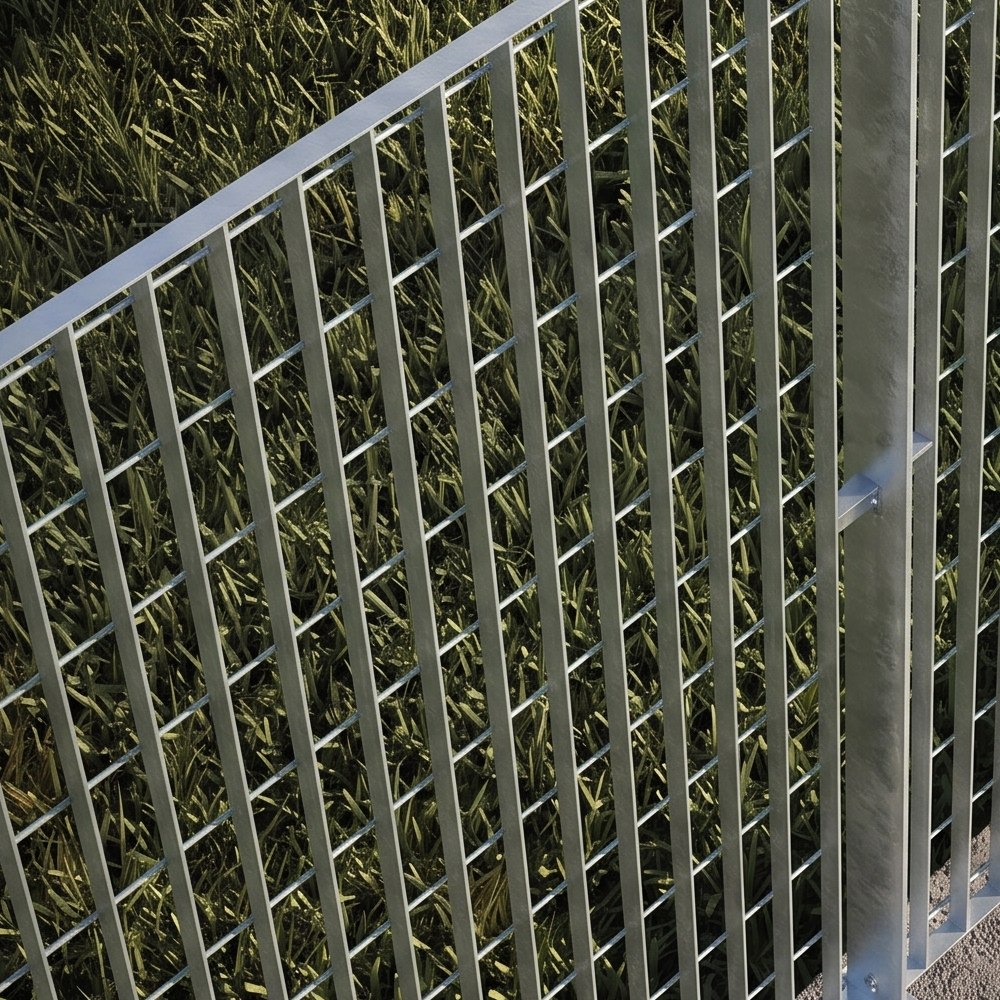 Detalhe da malha 65×132 mm com barra chata 25×1,5 mm — Gradil Power galvanizado
