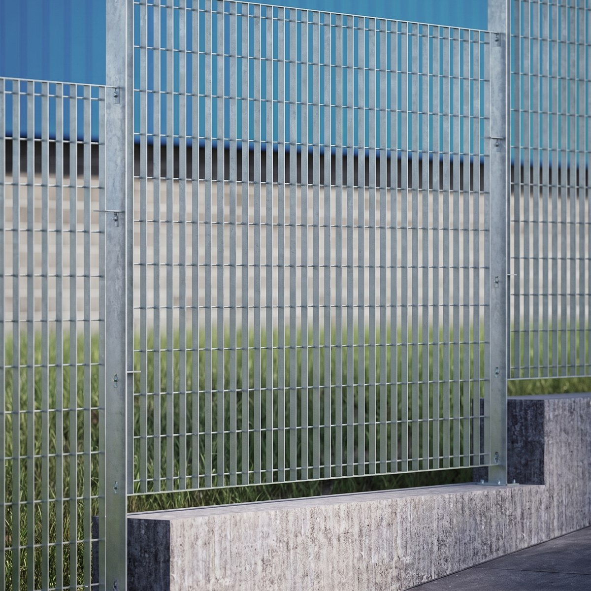 Gradil Power galvanizado em desnível — painéis escalonados sobre mureta