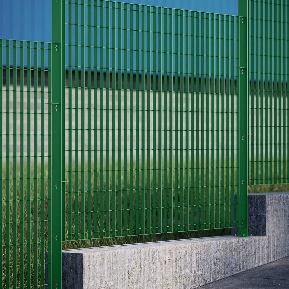 Gradil Power verde em desnível — painéis escalonados sobre mureta