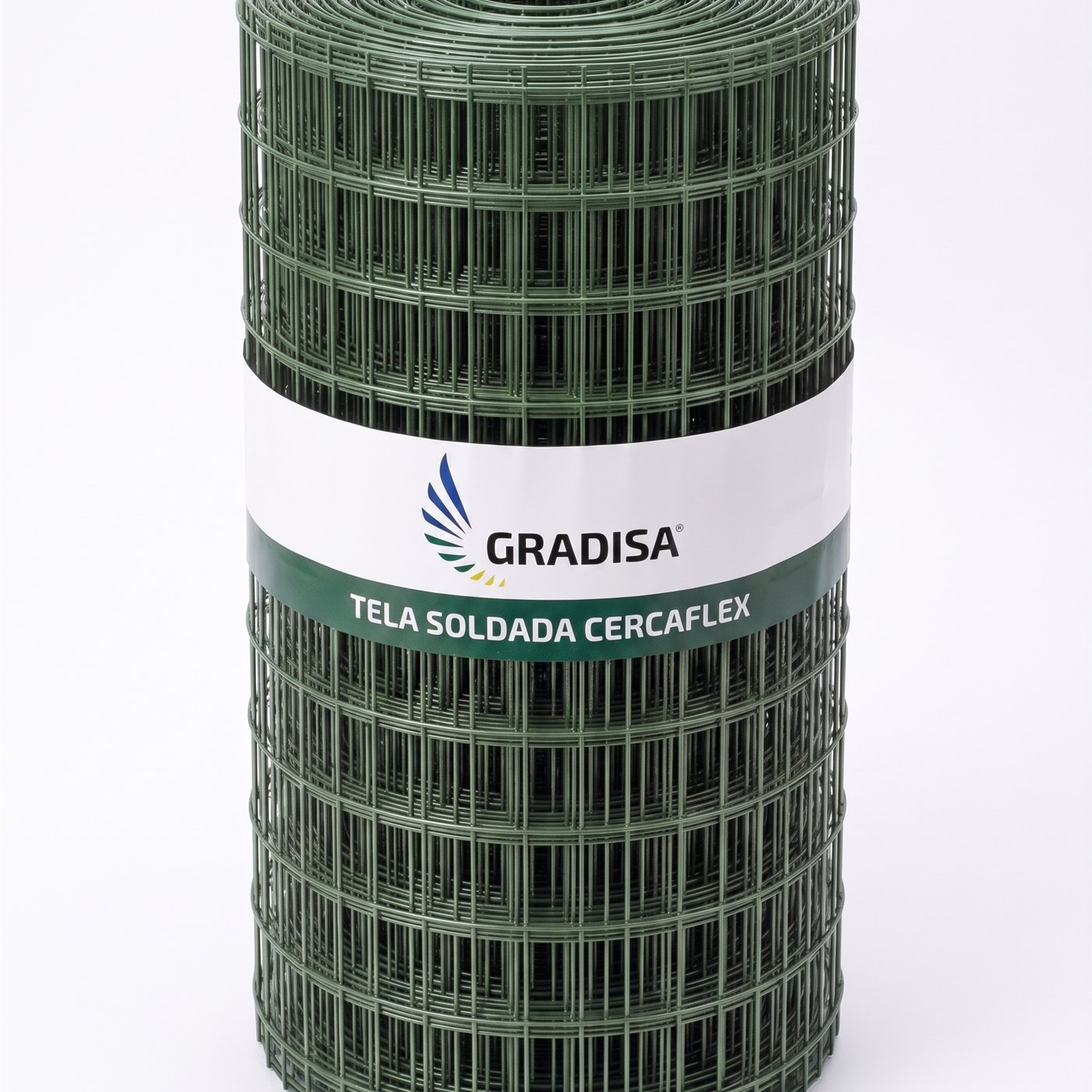 Rolo de 25 m da Tela Soldada Cercaflex verde com etiqueta Gradisa